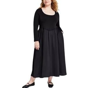 And Now This Satin Mixed Media Midi Dress Black 2X NEW